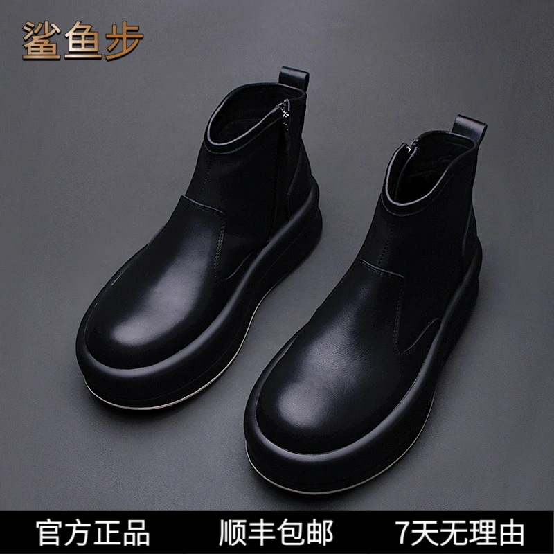 鲨鱼步欧洲站切尔西靴男鞋2024冬季加绒保暖男士套筒短靴子休闲鞋