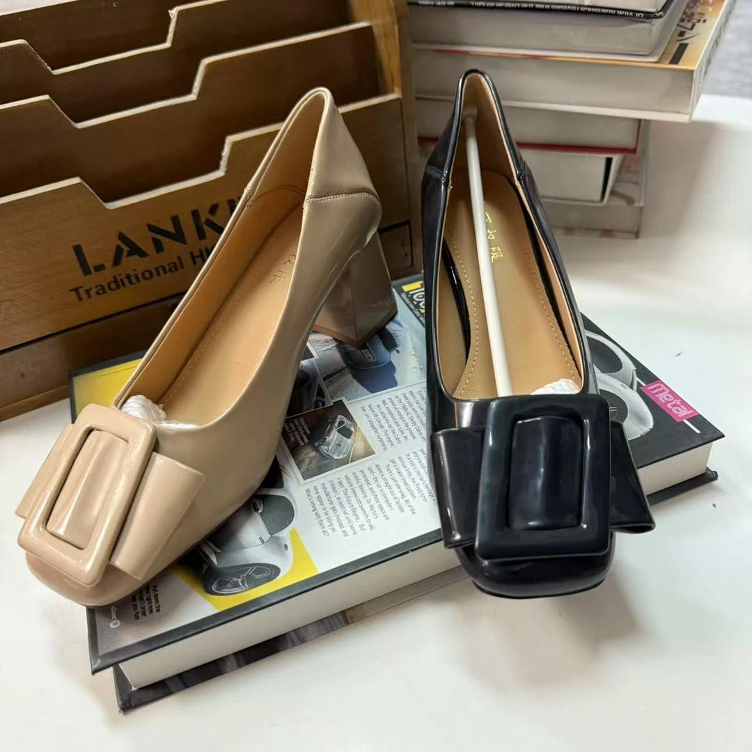 2025春秋新款真皮方头单鞋女仙女鞋百搭粗跟鞋子晚晚风温柔鞋167