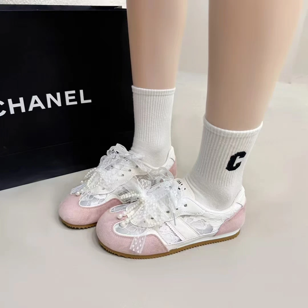 810平底网面女单鞋舒适百搭德训蝴蝶结