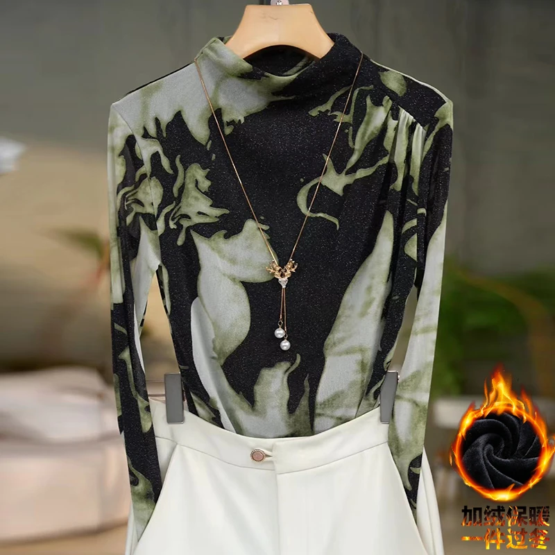 375-2#加绒高贵上档次小衫2025新款潮流气质时尚显瘦网纱打底衫