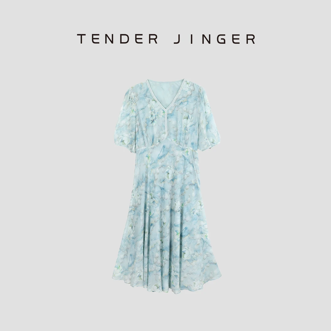 Tender Jinger【黑标】醉清风轻薄里外桑蚕丝真丝连衣裙T52LAN30297