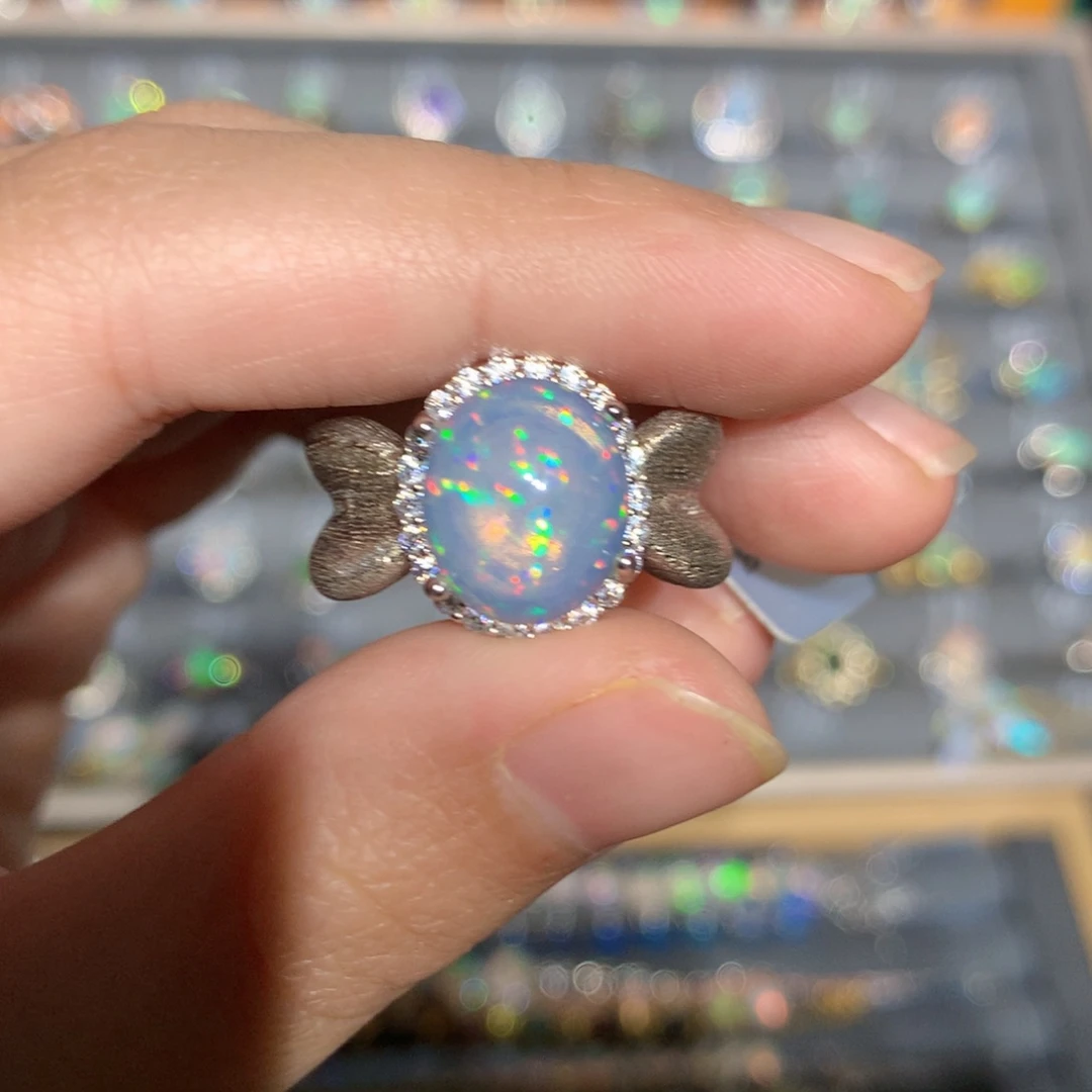 银S925镶嵌欧泊欧泊戒指y