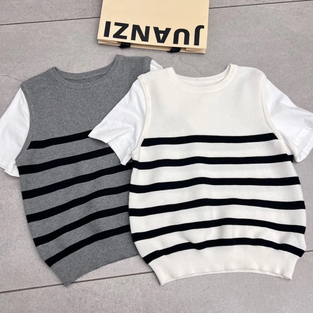 娟子家针织假两件T恤