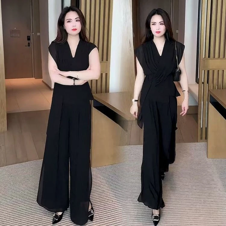 2025夏季新款短袖显瘦气质高腰纯色减龄洋气舒适套装女