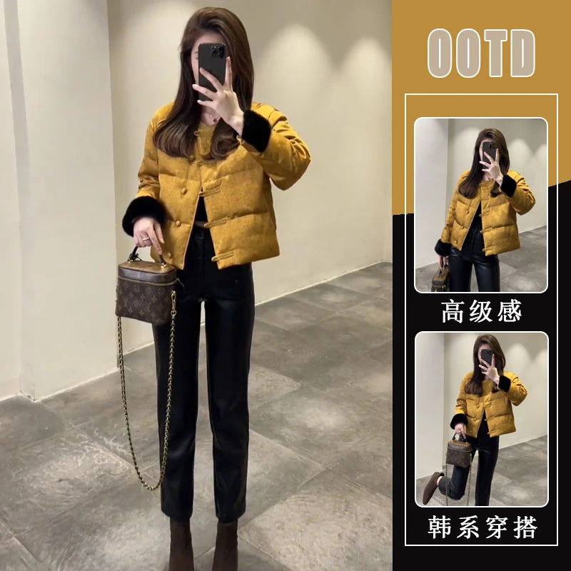 新中式国风黄色盘扣棉服外套2025冬新款加厚显瘦短款独特气质上衣