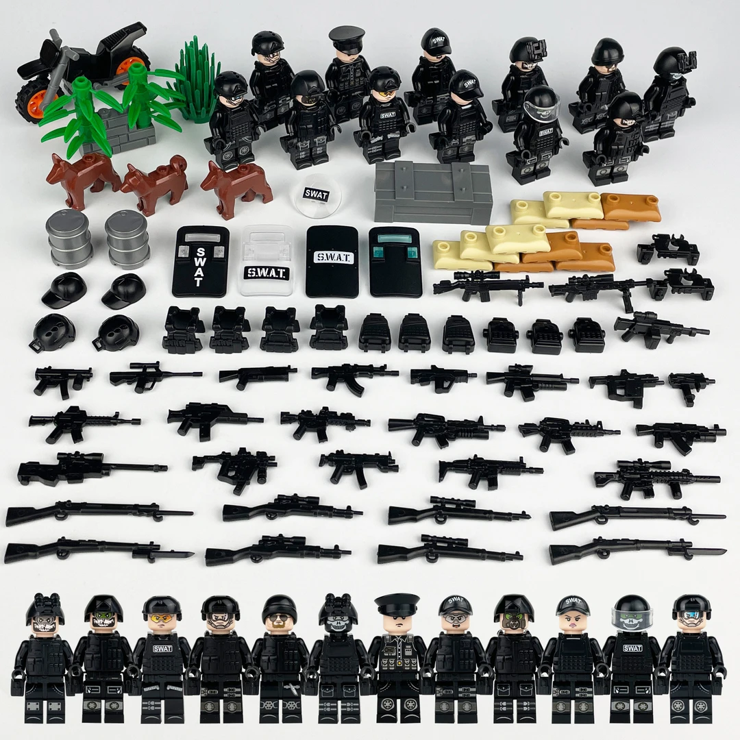 特种部队士兵积木小人仔军事基地警察反恐特警防弹悍马防爆装甲车