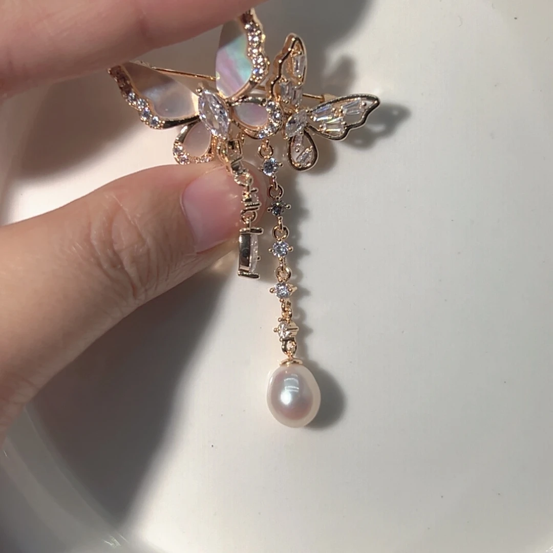 合金天然珍珠胸针淡水珍珠