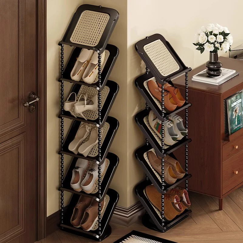 中古风鞋架子家用门口小窄鞋子收纳架出租房用多层斜放式简易鞋柜