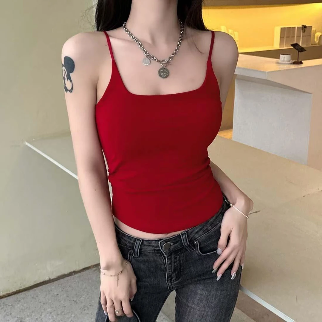 纯欲风好看辣妹设计感褶皱美背带胸垫裹胸外穿打底显瘦上衣女