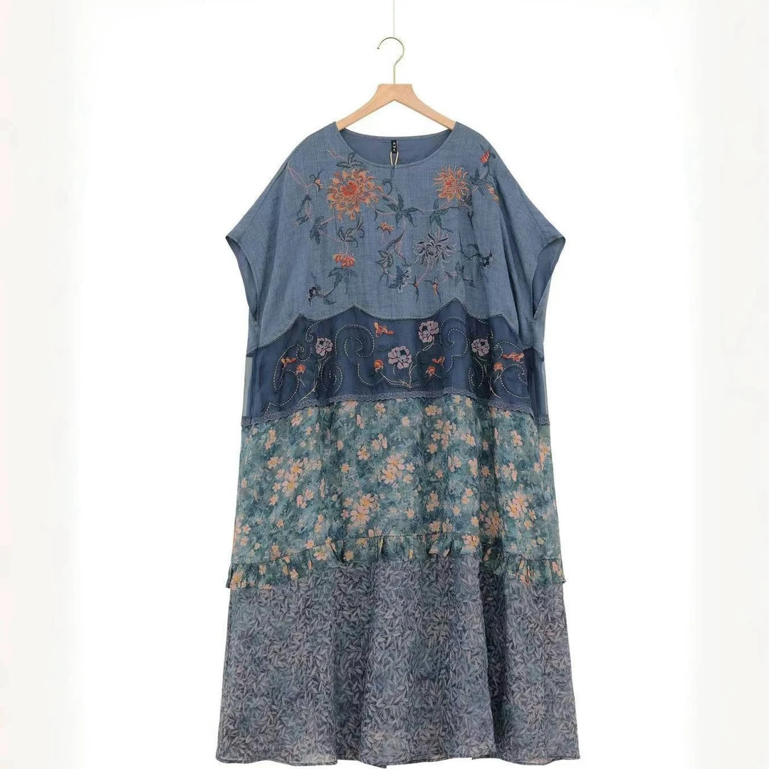 【涧水浮星】刺绣民族风长裙田园风凉感连衣裙夏装复古裙子气质