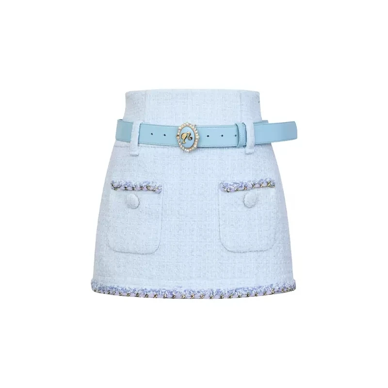 LeFame/拉飞姆2023春编织链条设计感半裙蓝色百搭LF23C51S03N033