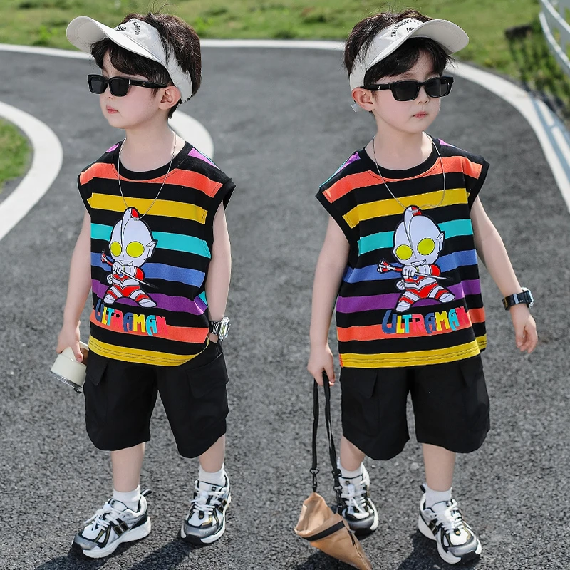 男童夏装套装2025年款宝宝衣服夏季薄款帅气小男孩奥特曼潮牌童装