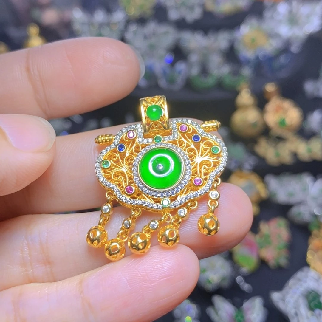 翡翠银S925镶嵌套链天然翡翠