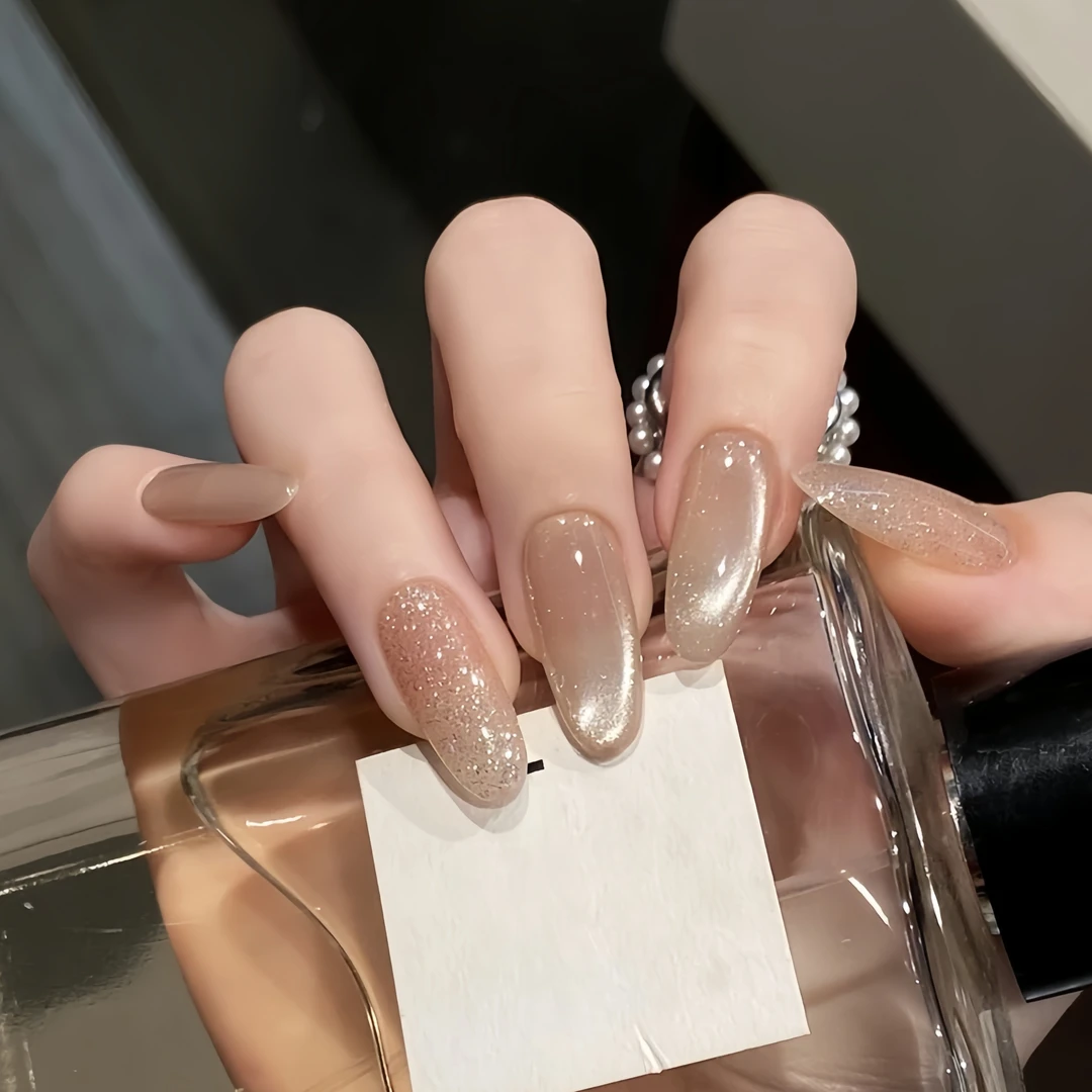 高品质纯手工穿戴甲定制指尖侧光猫眼可拆卸纯欲风美甲贴高级感片