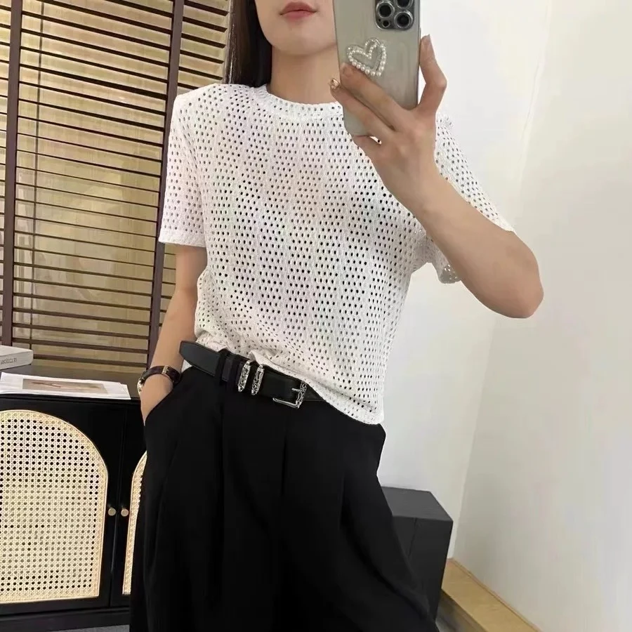 C018波点气质3D短袖宽松时尚直筒型圆领短袖