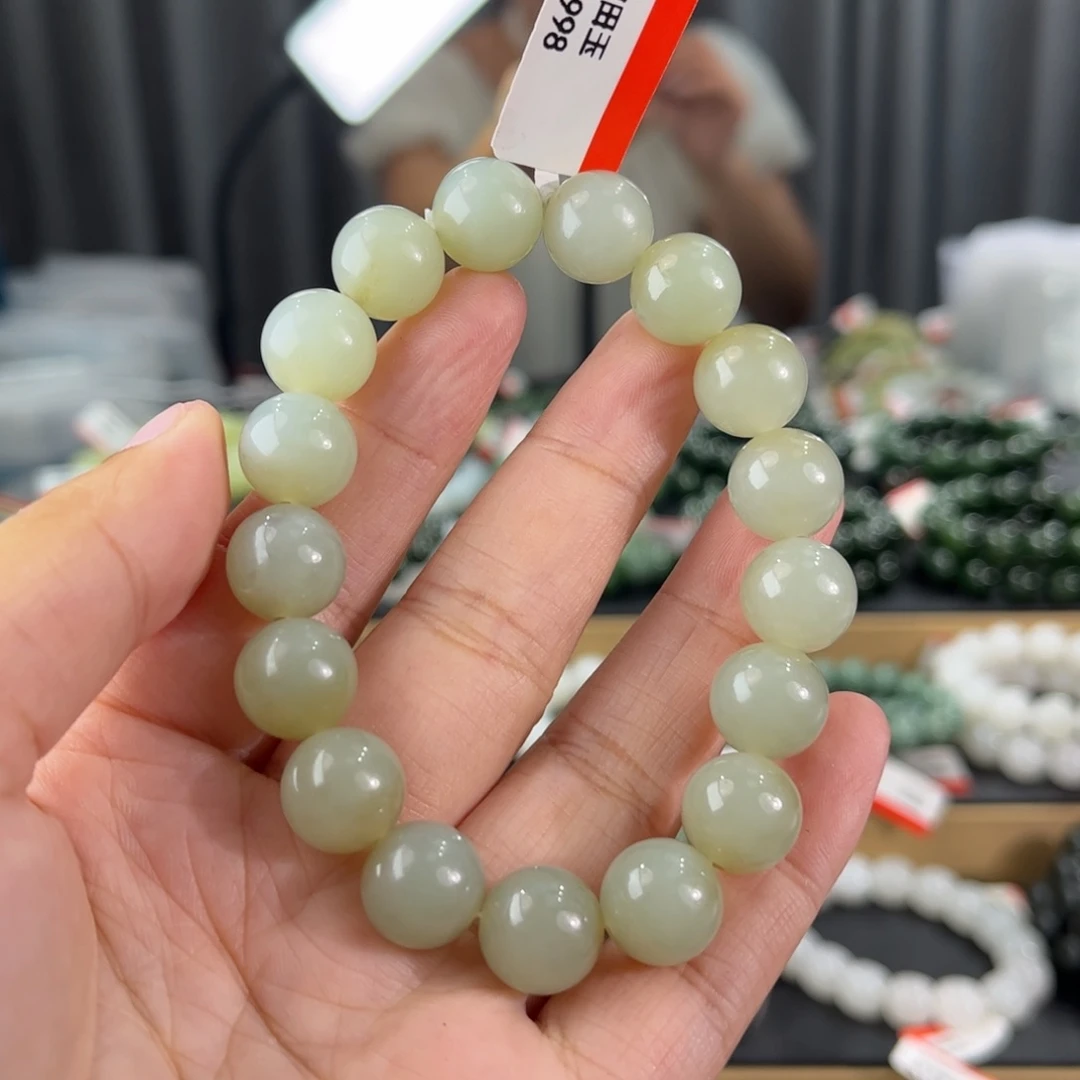 手链未镶嵌和田玉新疆且末糖青白卡12圆珠