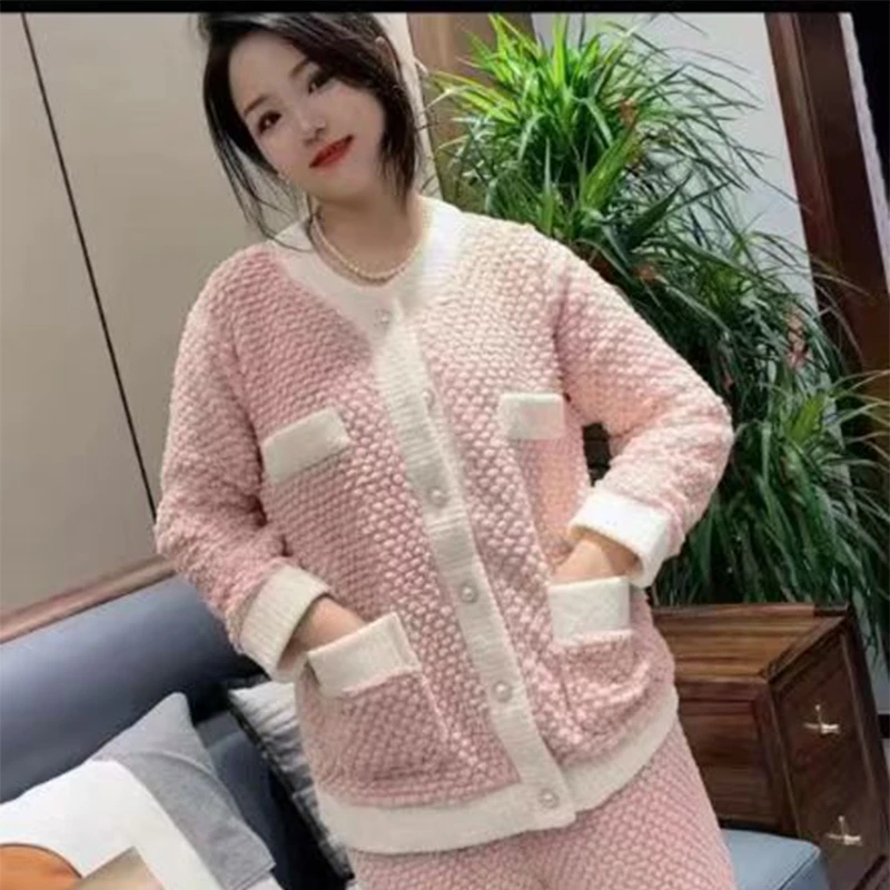 【反季冲量】新款珊瑚绒睡衣甜美颗粒小香风可外穿家居服套装4652