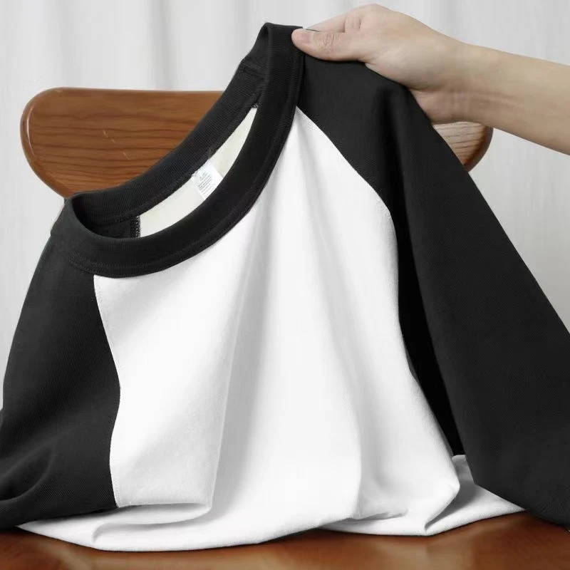 811国潮牌重磅撞色插肩刺绣小蛇短袖t恤男夏季美式拼接半袖上衣