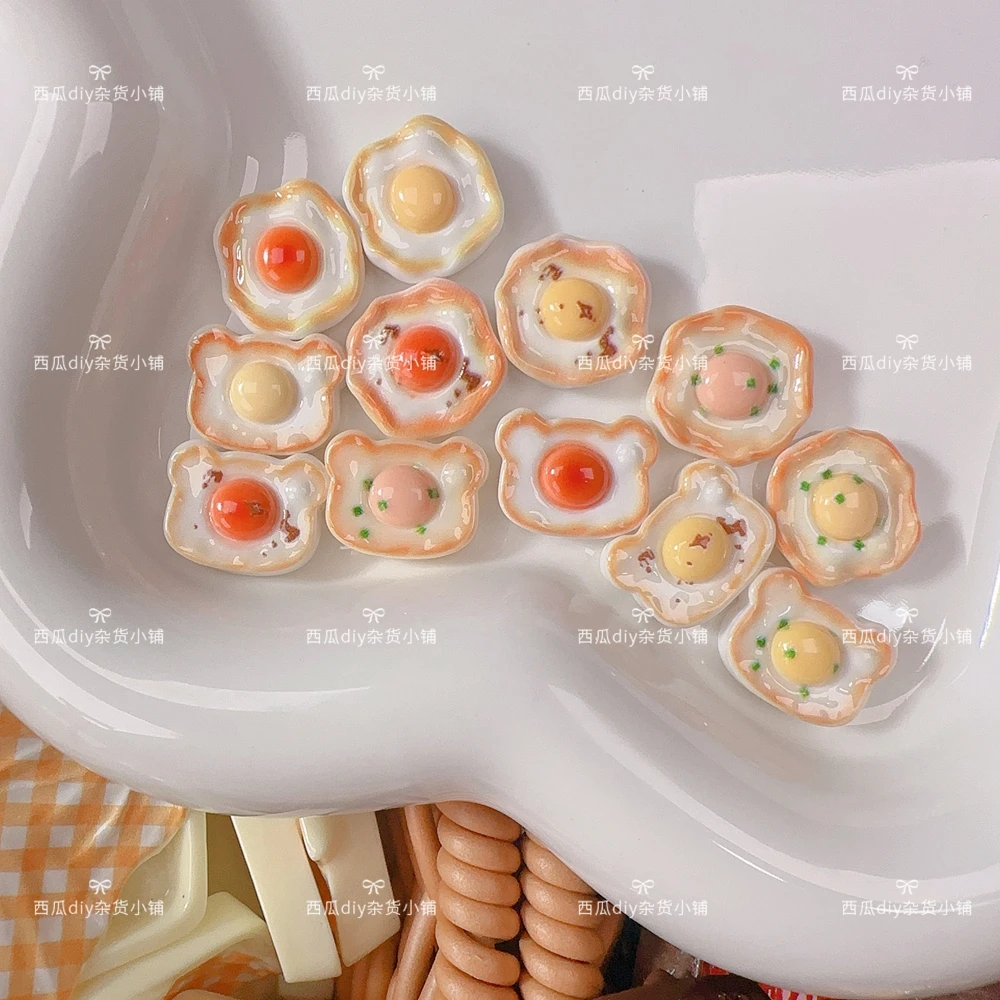 西瓜定制仿真食玩迷你荷包蛋小熊煎蛋葱花蛋焦糖diy手工树脂配件