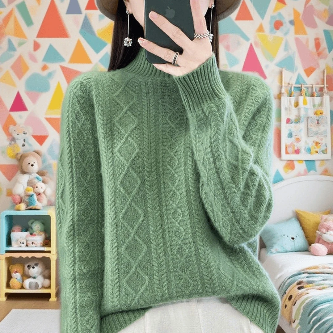 鄂尔多斯市产加厚纯100羊绒衫女士秋冬季宽松半高领内搭针织羊毛