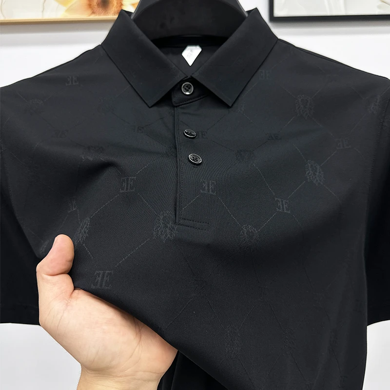 CATIA SELI夏季薄款男士短袖t恤纯色冰丝无痕上衣翻领POLO衫半袖