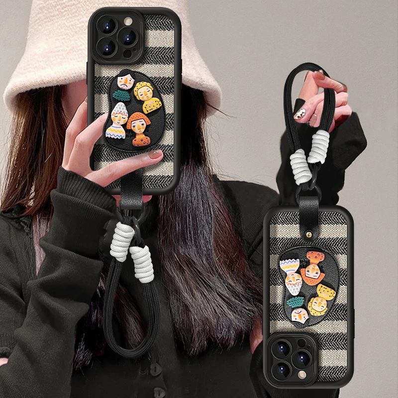 黄黑条纹适用苹果15华为vivo/oppo小米iPhone16pro天眼羊皮手机壳
