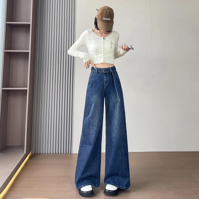 黑金蓝弹力春秋季高腰百搭休闲显瘦牛仔裤水洗喇叭阔腿女裤CH04