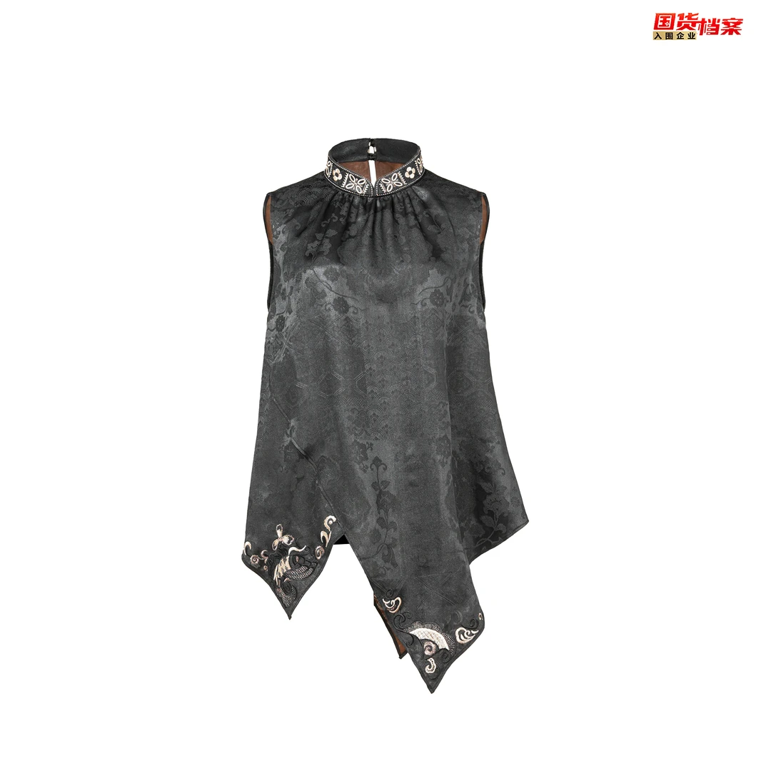 【万象有衣】香云纱辋川别业透孔罗-原创设计师款香云纱背心-8366