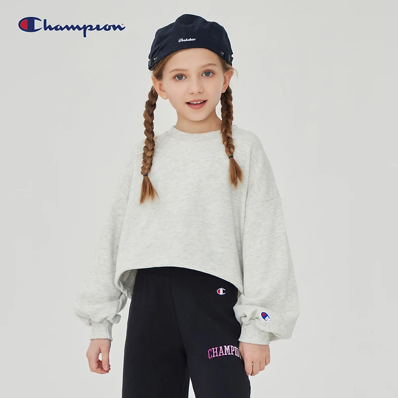 Champion冠军女童卫衣打底宽松圆领套头纯色运动百搭休闲CK-Z003