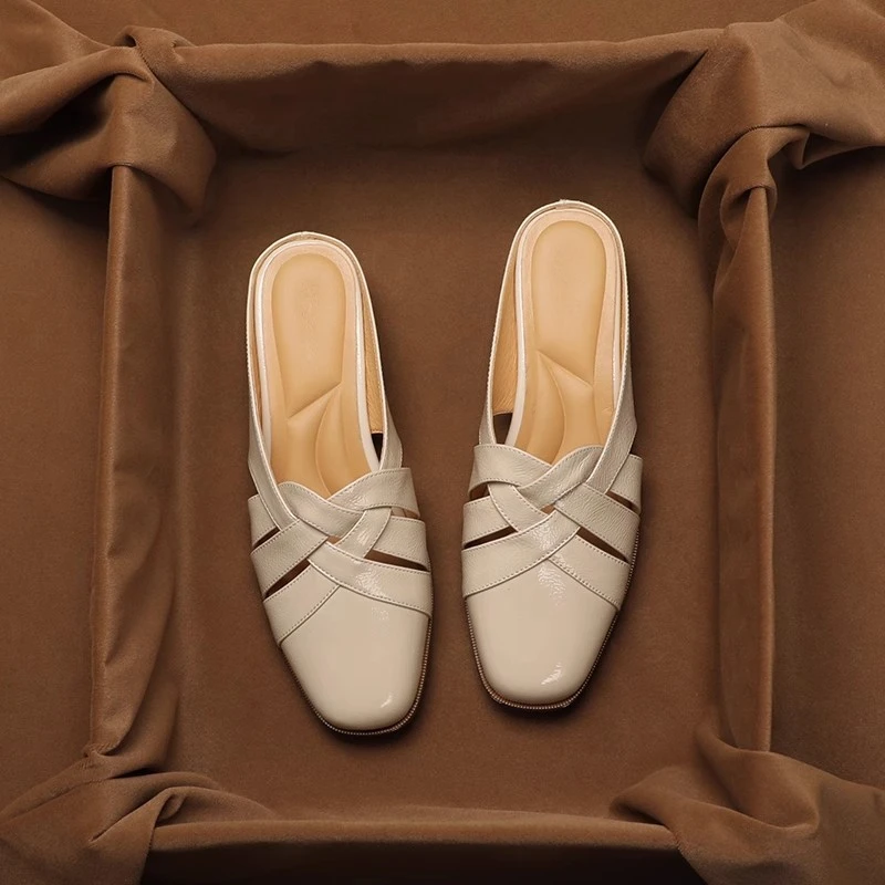 家夏季软皮包头镂空拖鞋女外穿低跟穆勒鞋2025新款懒人半拖鞋