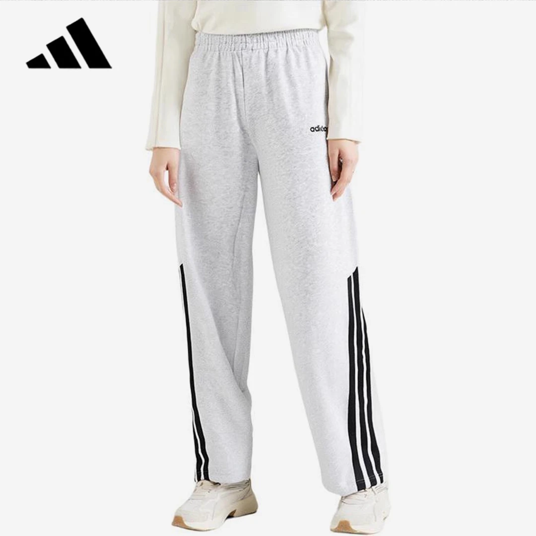 阿迪达斯女裤2025春秋新款棉质亲肤舒适百搭阔腿运动裤 KA2590