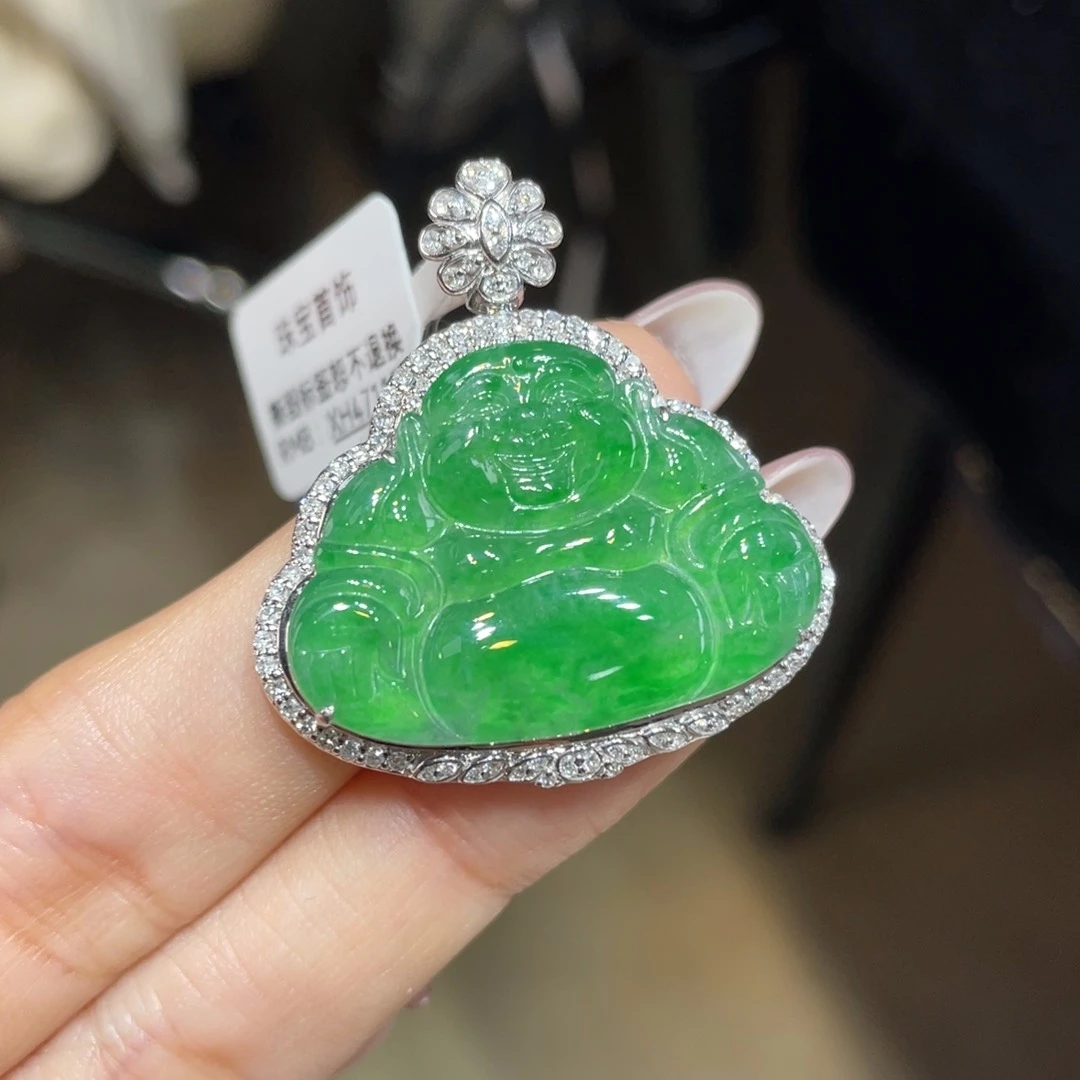 翡翠颈饰18K金镶嵌天然缅甸翡翠a货