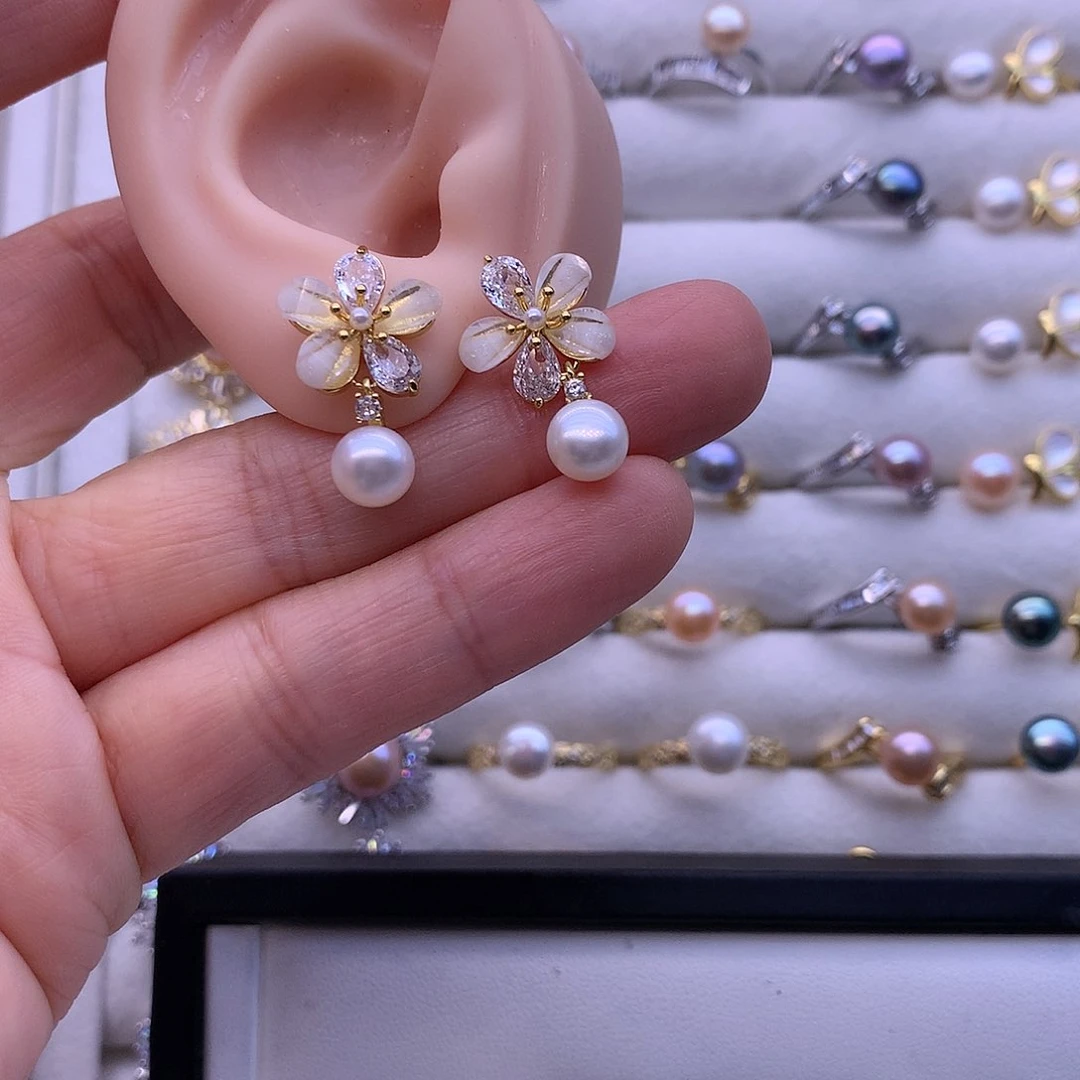 淡水珍珠耳饰合金