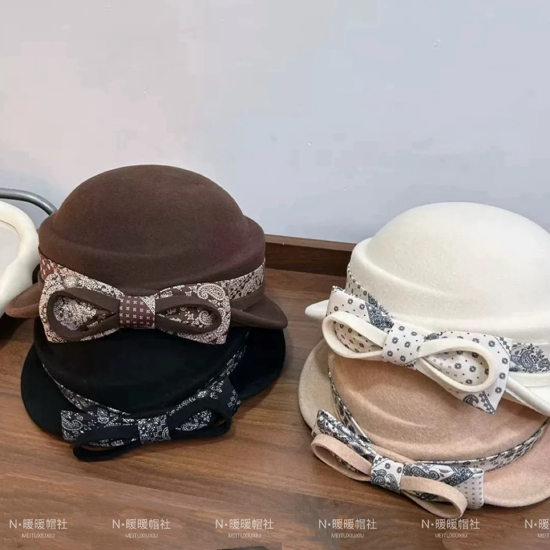 秋冬新款轻奢贵族风羊毛千金帽女时尚百搭盆帽名媛风盆帽贝雷帽