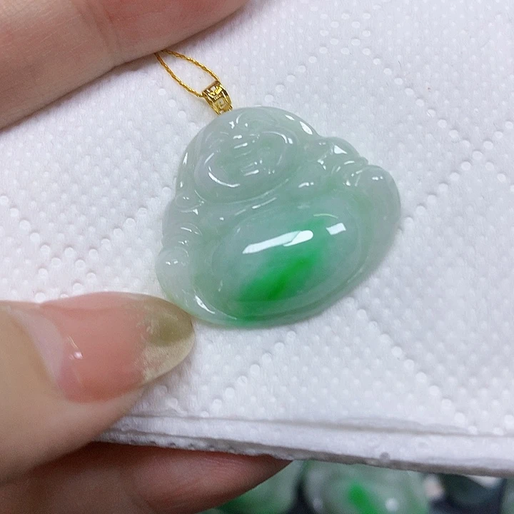 金***银翡翠18K金镶嵌颈饰挂件