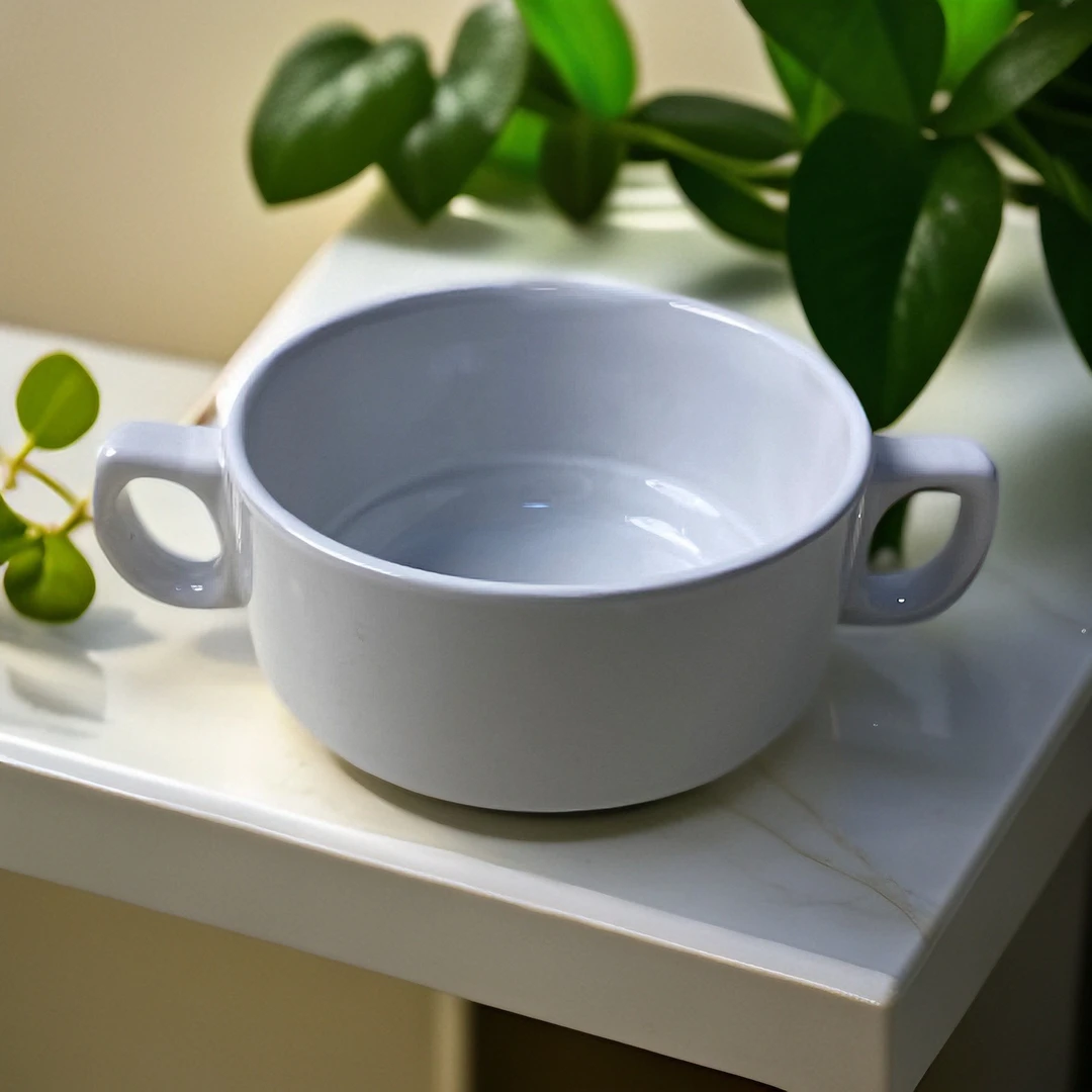 128默认微瑕 白色小双耳4英寸10.16cm×2个家用餐碗