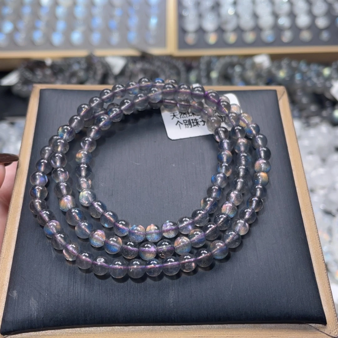 未镶嵌手链长石紫拉长手链多圈5mm