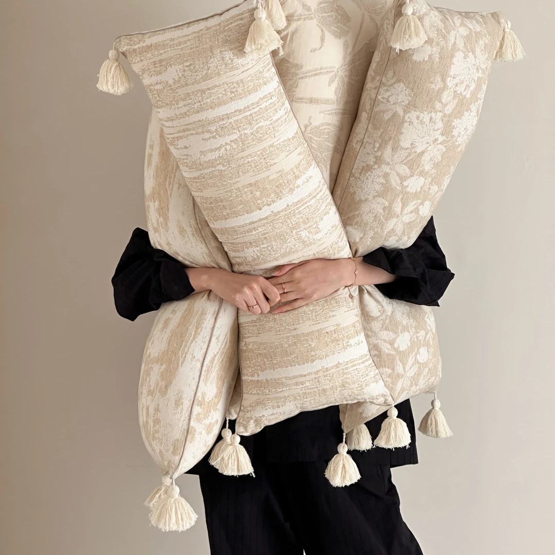 复古侘寂风棉麻客厅沙发长抱枕轻奢高级感飘窗榻榻米床上靠垫枕头