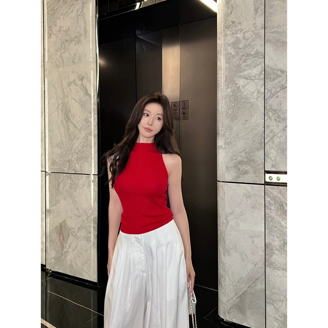 LULU LIMIT ｜ 25ss 【古早姐系】夏季天丝羊毛针织背心挂脖设计感