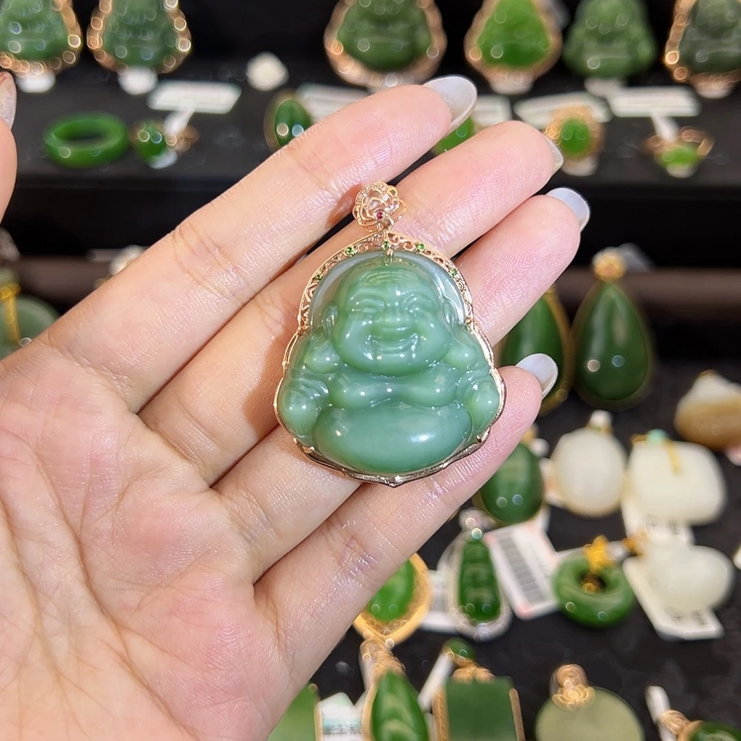 和田玉18K金镶嵌吊坠(不含链)