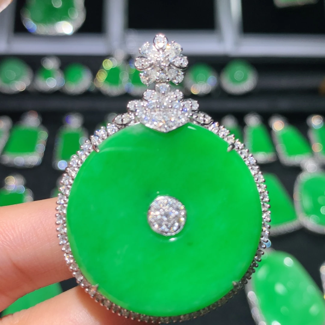 翡翠18K金镶嵌吊坠(不含链)翡翠