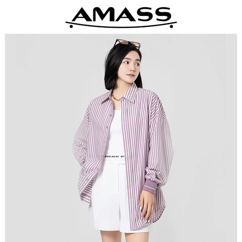 AMASS/阿玛施新款时尚质感纯棉舒适百搭简约宽松长袖衬衫 5300811