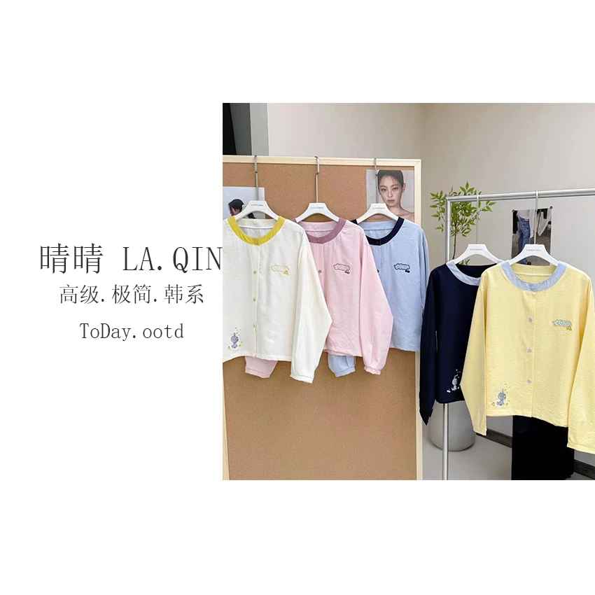 晴晴家-【奶呼呼趣味】韩系甜美风学院假两件圆领开衫外套5209