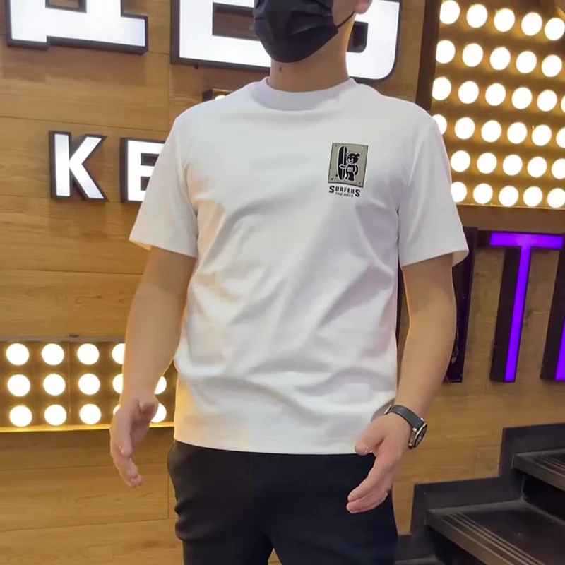 潮牌字母印花短袖t恤男士个性潮流半袖上衣夏季修身百搭凉感体恤