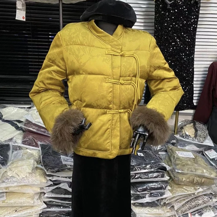 【盘扣流苏】国风提花短款上衣厚款毛毛袖口保暖时尚潮流气质女外套