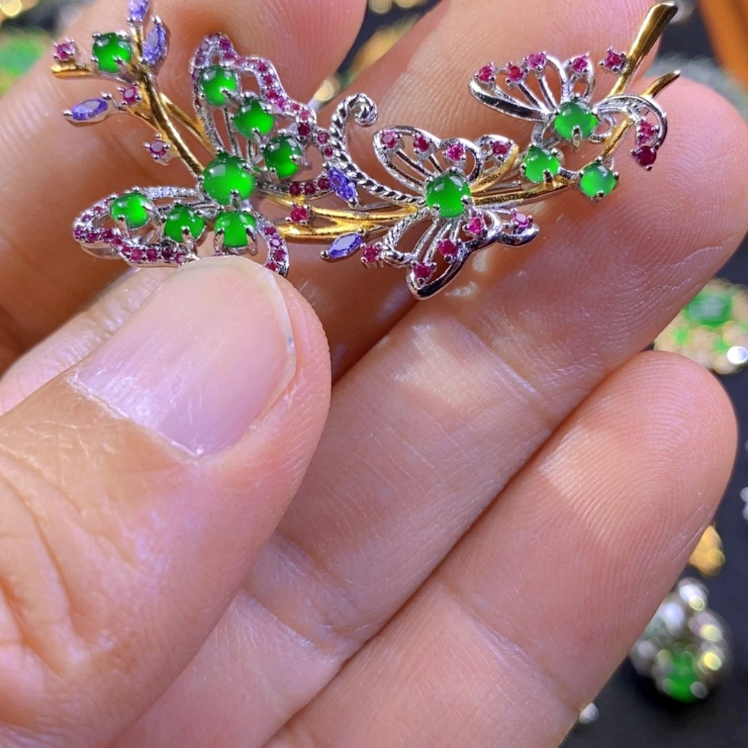 翡翠银S925镶嵌颈饰天然翡翠