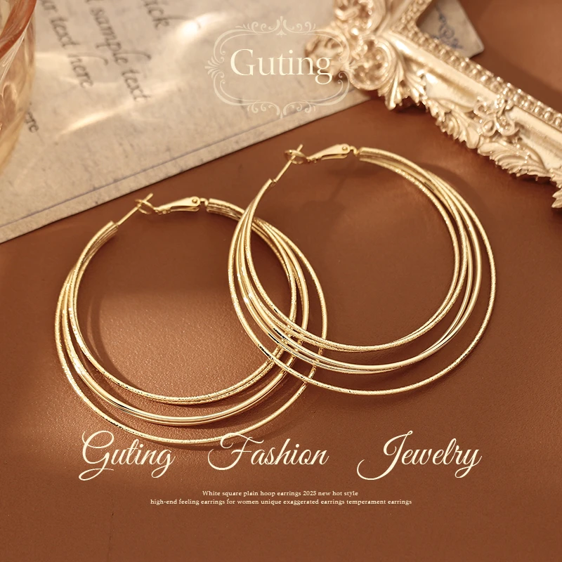 铜合金耳饰 22547金属多层大圈耳环女轻奢耳圈耳饰适合圆脸的耳钉