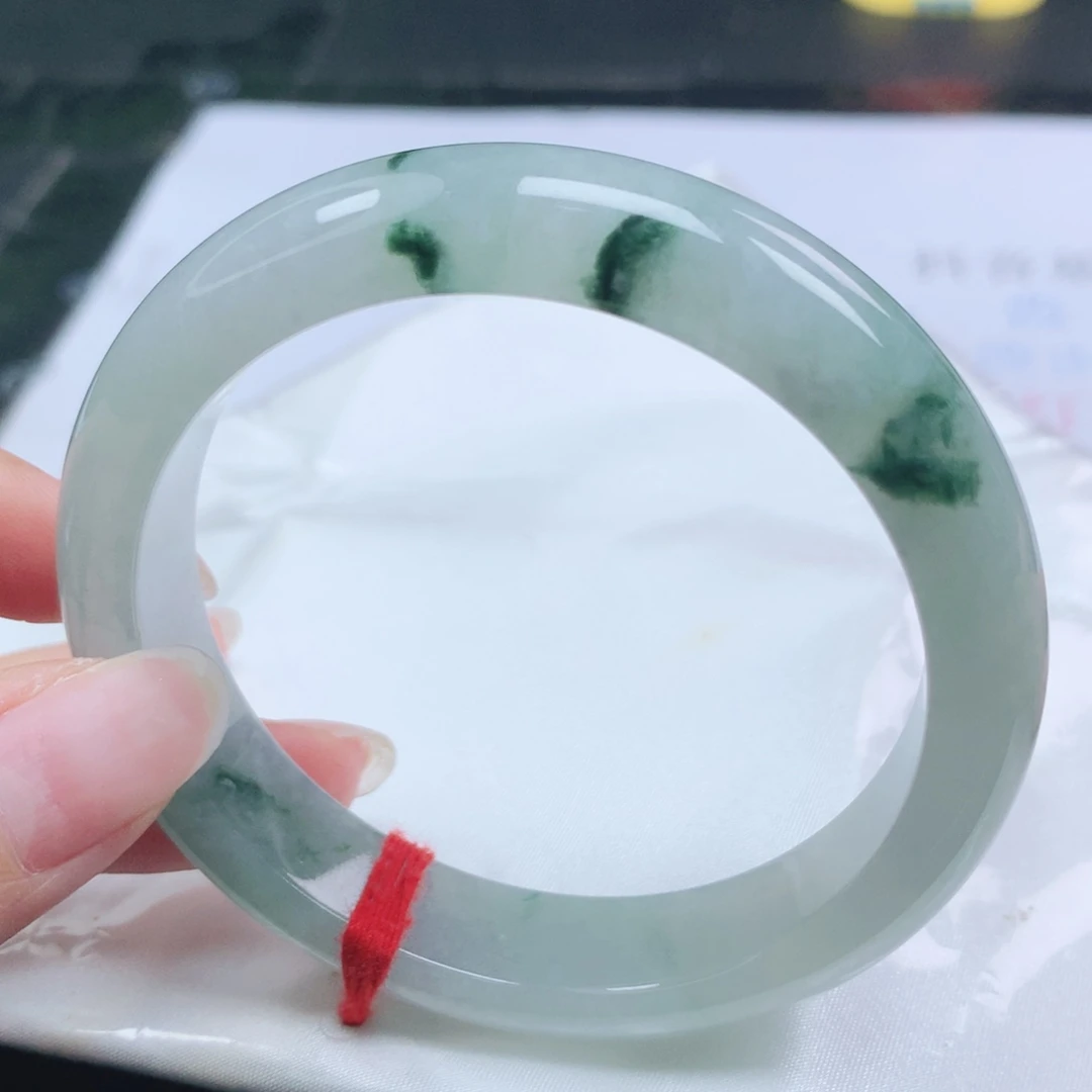 翡翠未镶嵌手镯翡翠57.3飘蓝花正圈