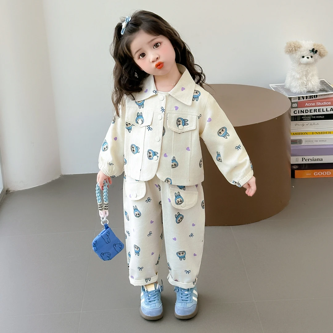 女童甜美春秋款套装2025新款儿童洋气时髦拉布布工装女宝宝两件套