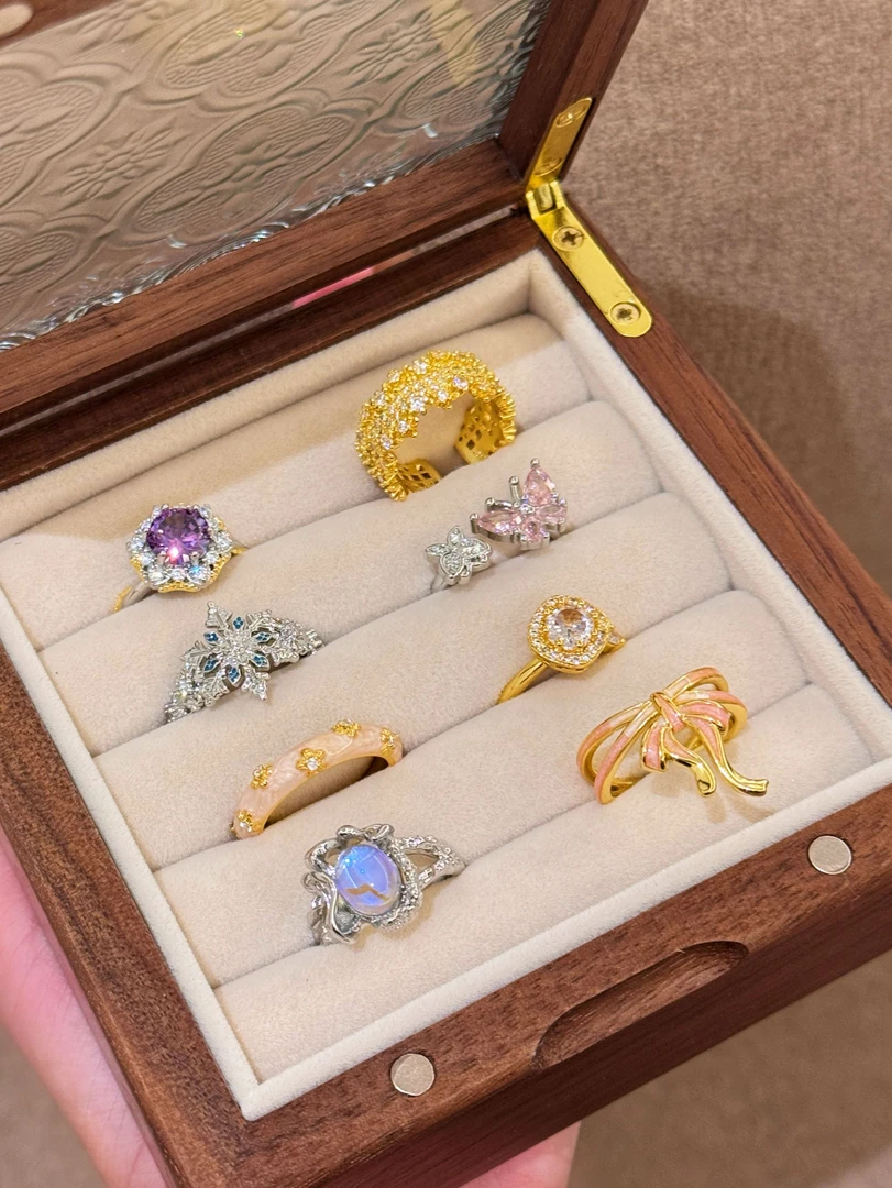 铜合金锆石戒指 对对碰 直播间现拆 小众设计款13+14+15